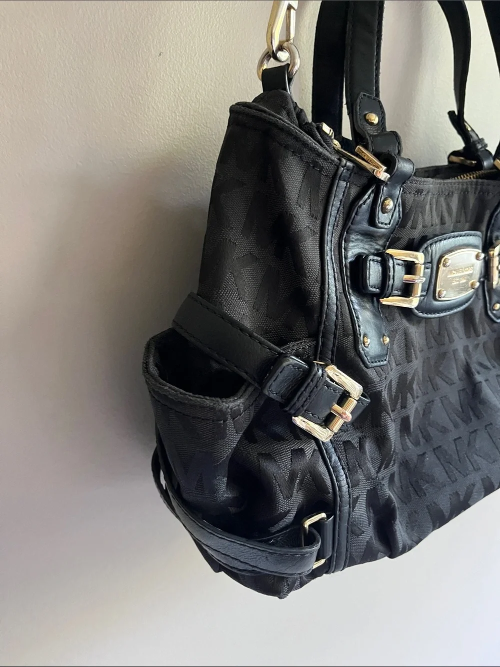 Michael Kors Gansevoort Monogram Jacquard Satchel Bag in black